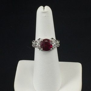 Ruby and white cubic zirconia ring, sterling